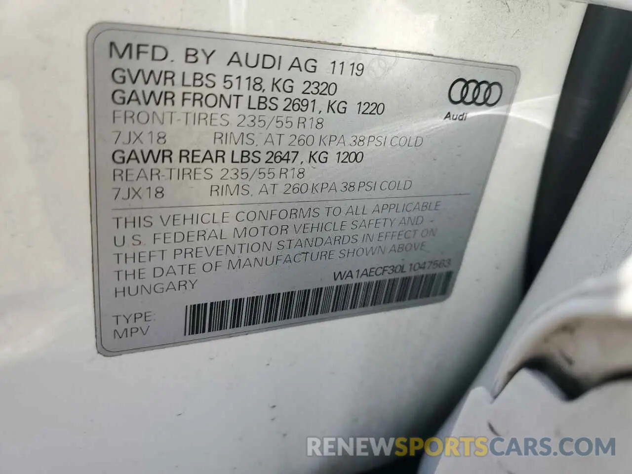 13 Фотография поврежденного автомобиля WA1AECF30L1047563 AUDI Q3 2020