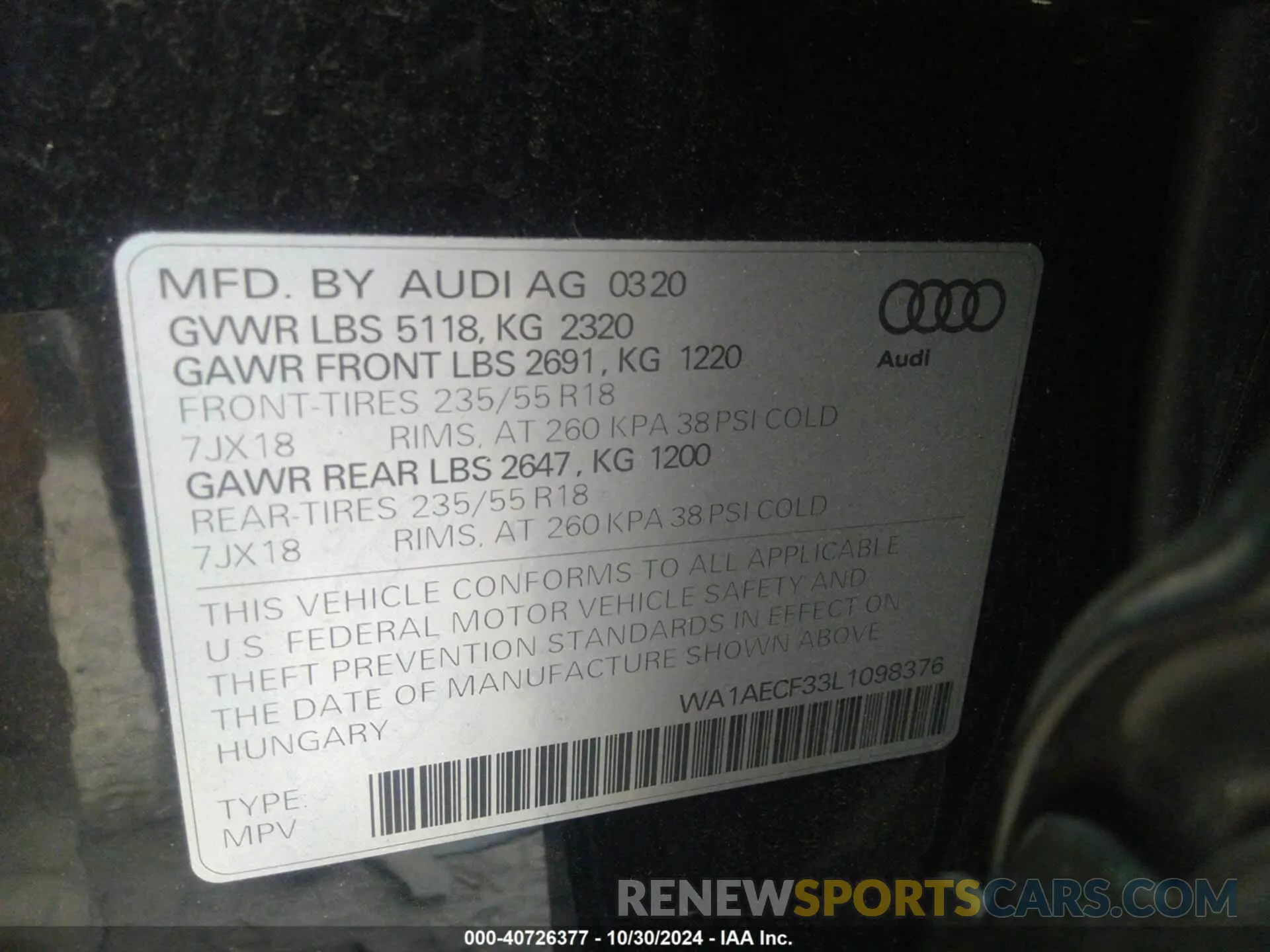 9 Photograph of a damaged car WA1AECF33L1098376 AUDI Q3 2020