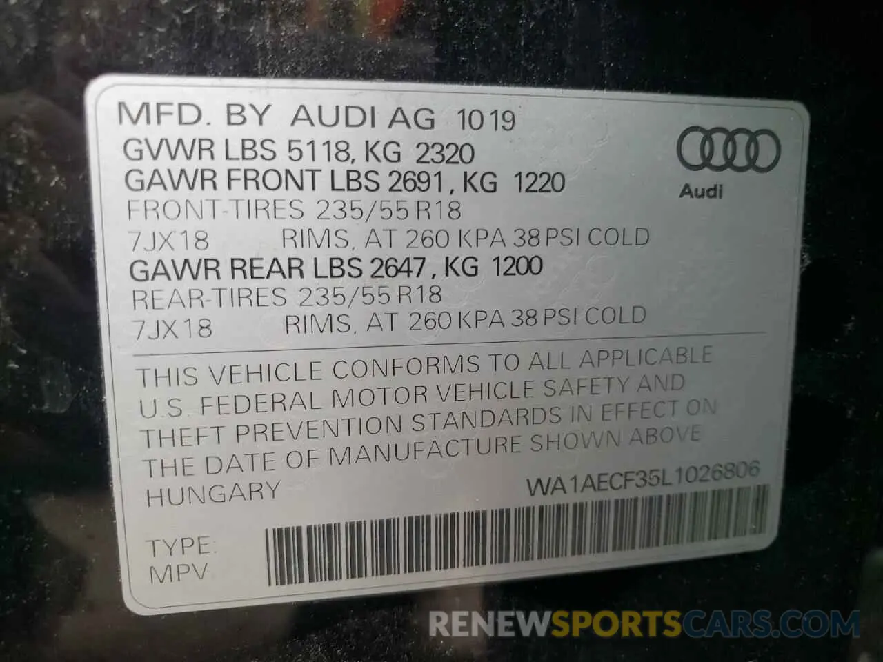 10 Фотография поврежденного автомобиля WA1AECF35L1026806 AUDI Q3 2020