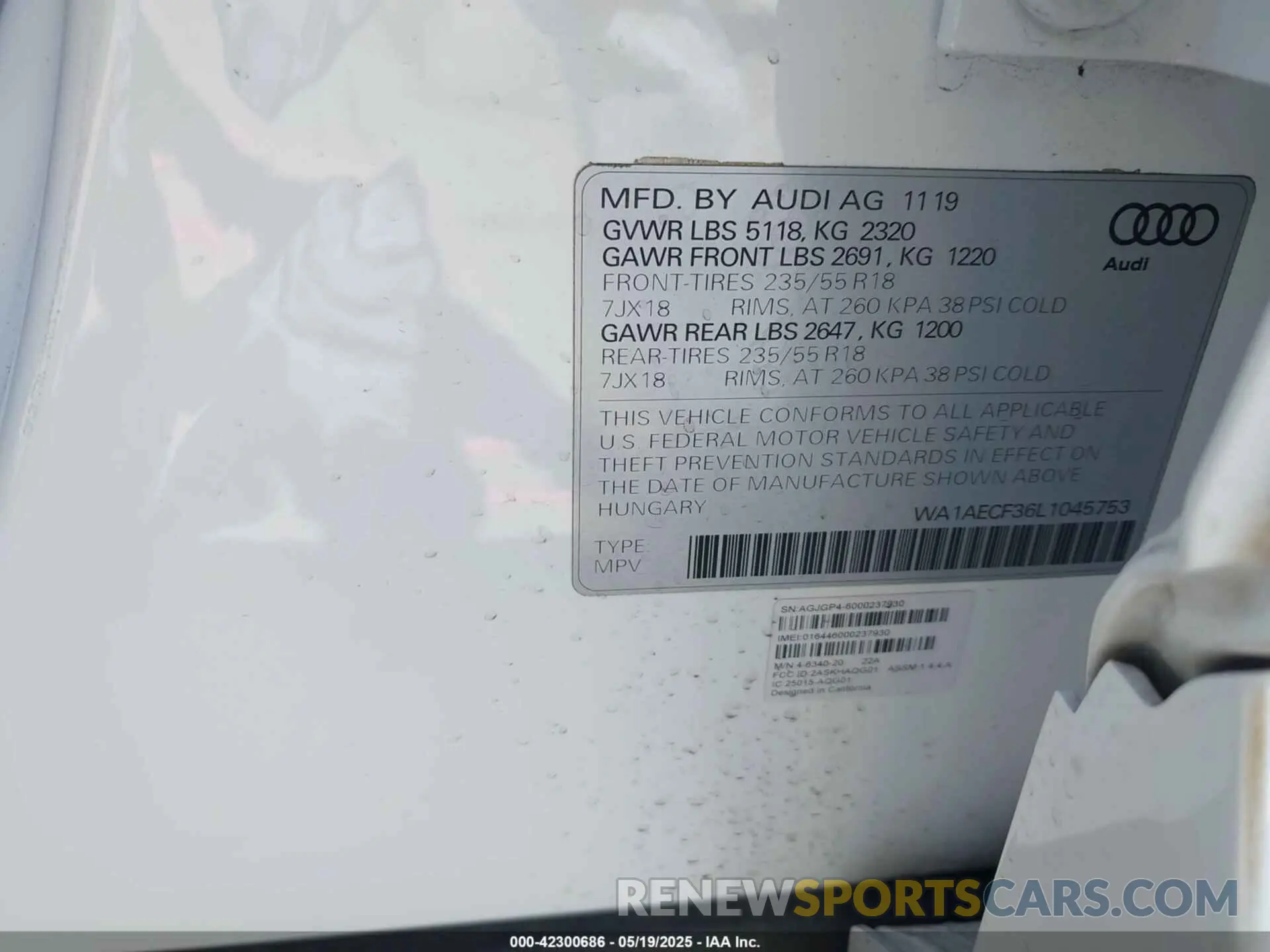 9 Фотография поврежденного автомобиля WA1AECF36L1045753 AUDI Q3 2020