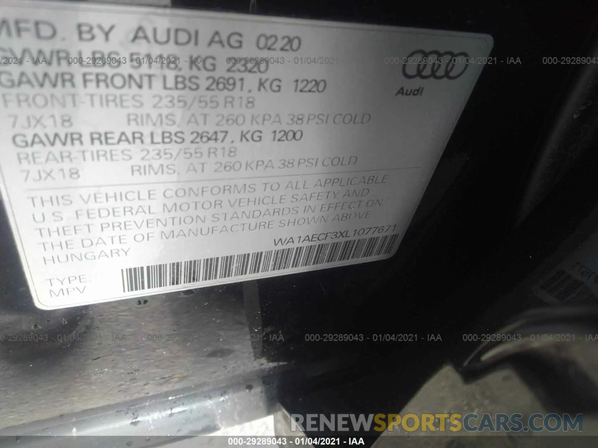 9 Photograph of a damaged car WA1AECF3XL1077671 AUDI Q3 2020