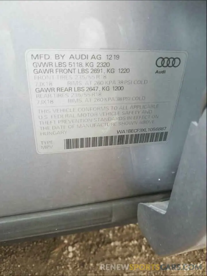 10 Photograph of a damaged car WA1BECF3XL1056887 AUDI Q3 2020