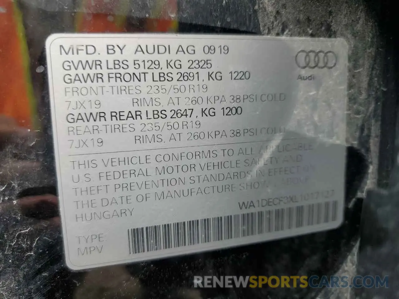 13 Фотография поврежденного автомобиля WA1DECF3XL1017127 AUDI Q3 2020