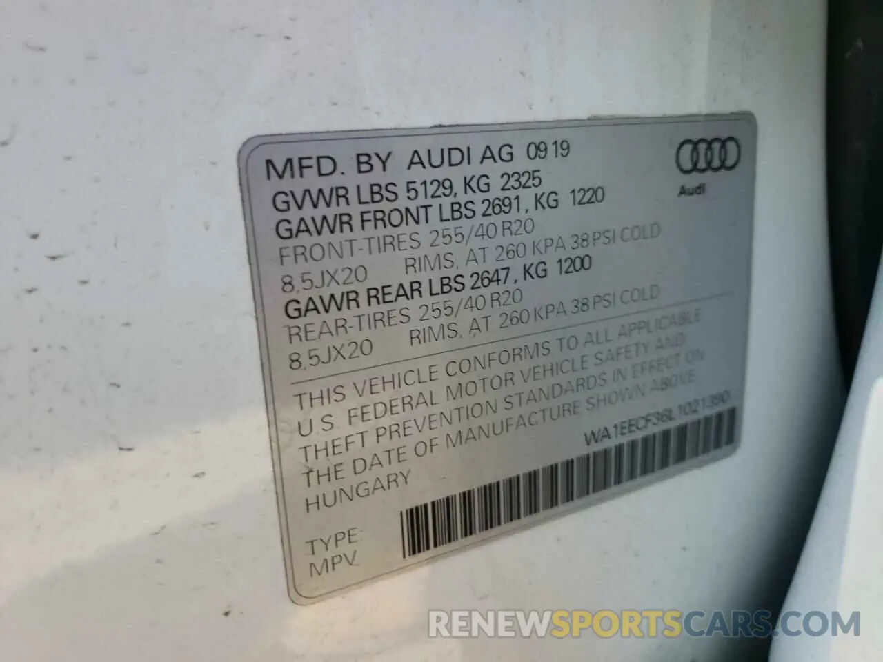 10 Фотография поврежденного автомобиля WA1EECF36L1021390 AUDI Q3 2020