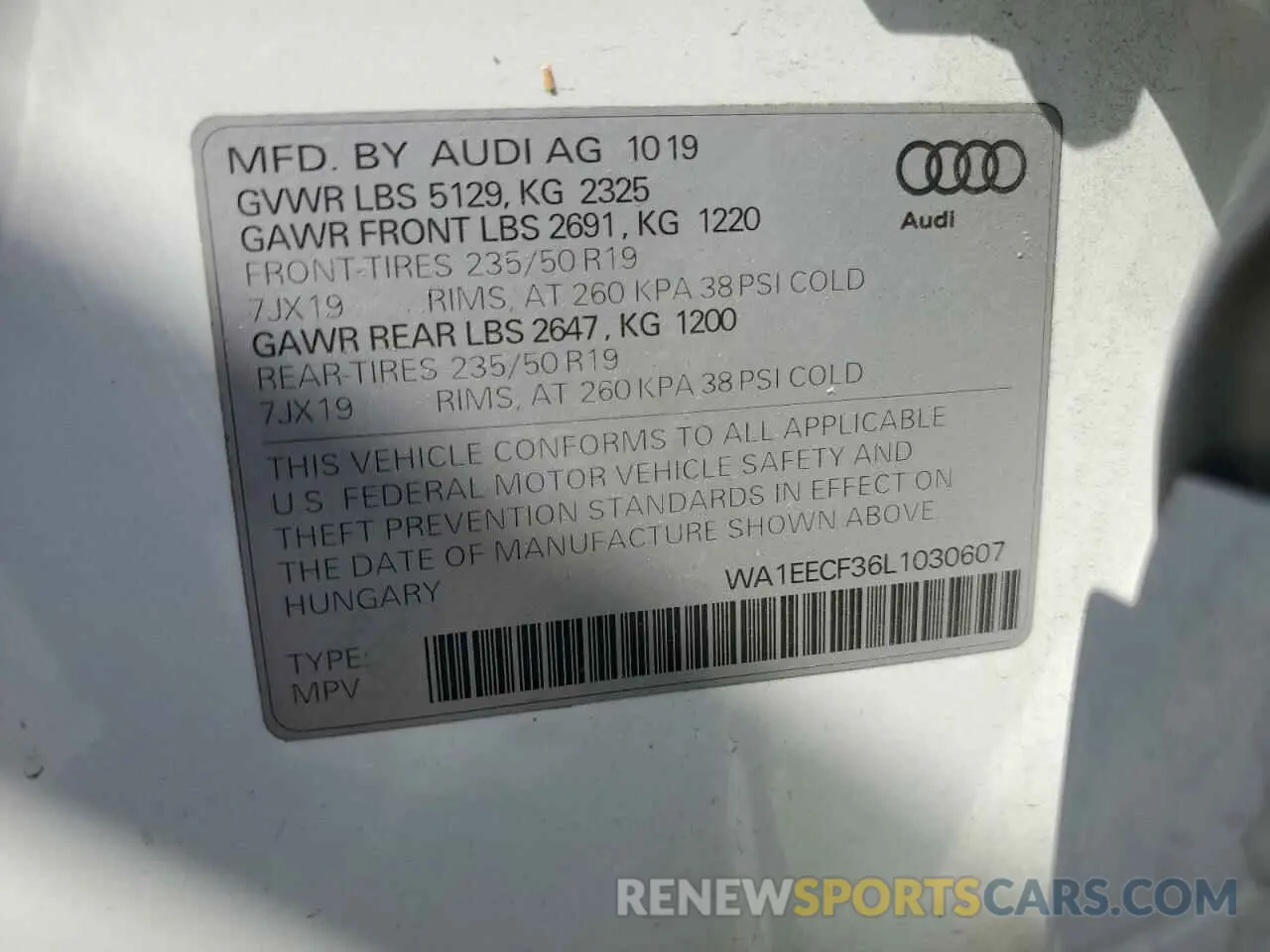 14 Фотография поврежденного автомобиля WA1EECF36L1030607 AUDI Q3 2020