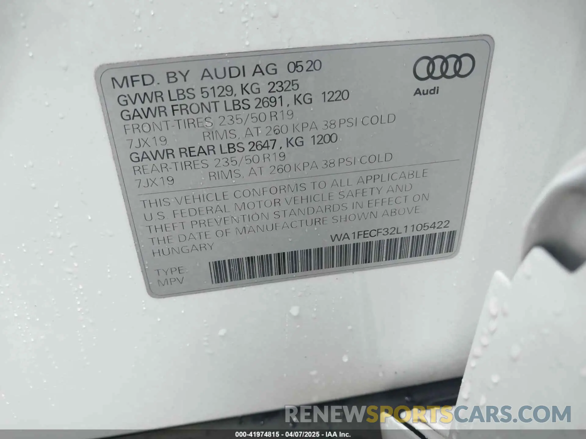 9 Фотография поврежденного автомобиля WA1FECF32L1105422 AUDI Q3 2020