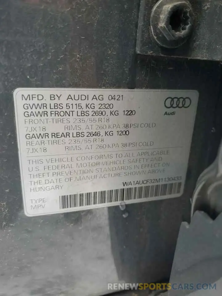 13 Фотография поврежденного автомобиля WA1AUCF32M1130433 AUDI Q3 2021