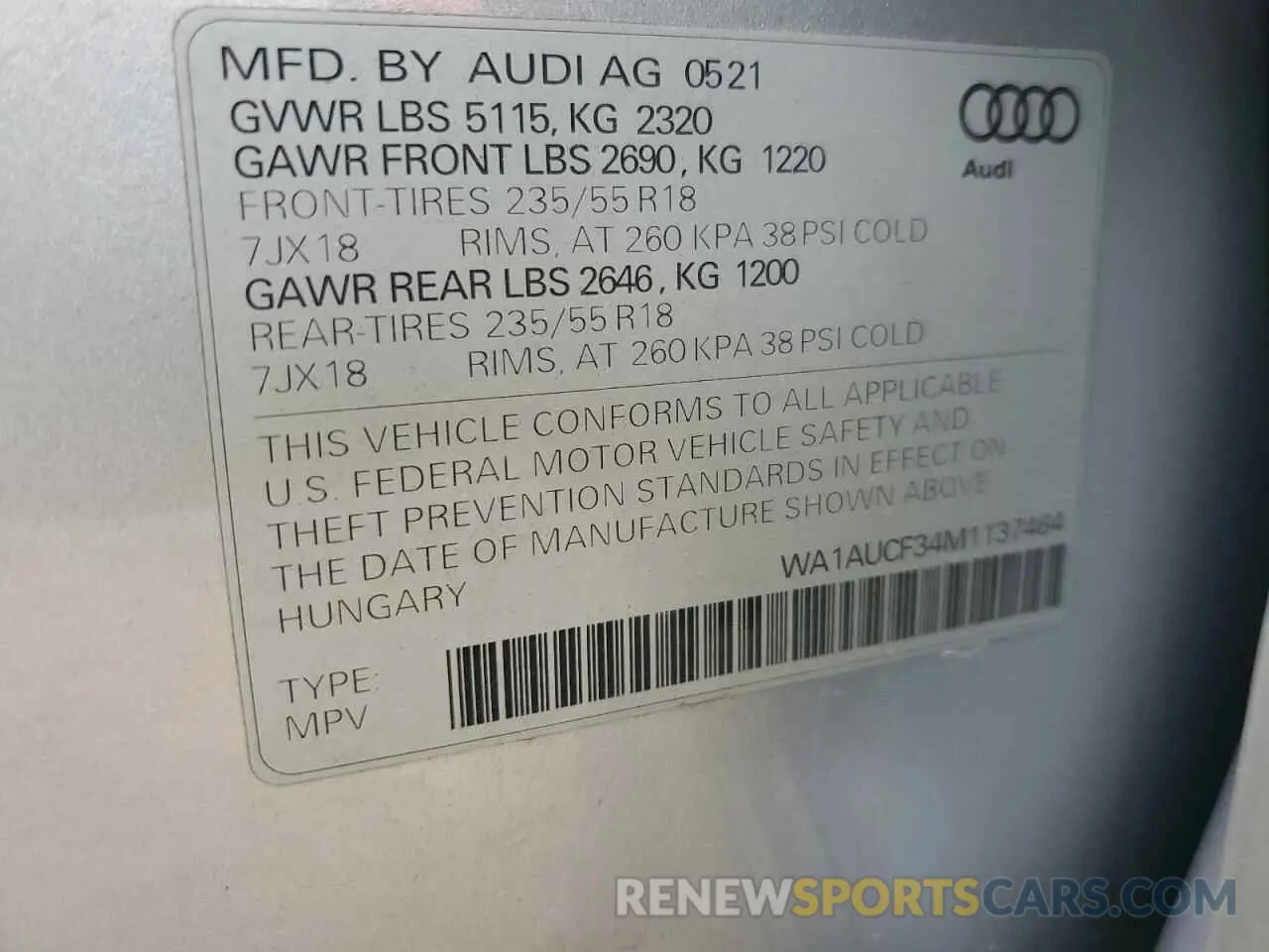 12 Photograph of a damaged car WA1AUCF34M1137464 AUDI Q3 2021