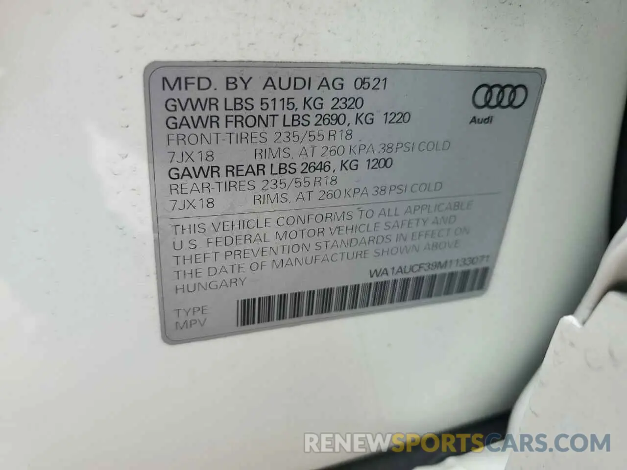 13 Photograph of a damaged car WA1AUCF39M1133071 AUDI Q3 2021