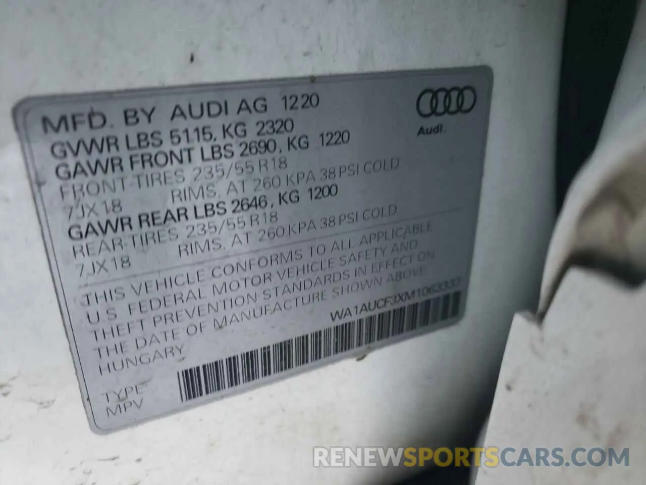14 Photograph of a damaged car WA1AUCF3XM1063337 AUDI Q3 2021