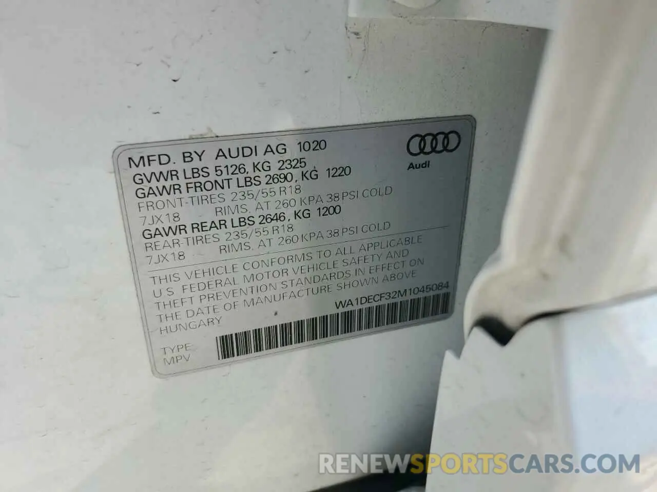 12 Фотография поврежденного автомобиля WA1DECF32M1045084 AUDI Q3 2021