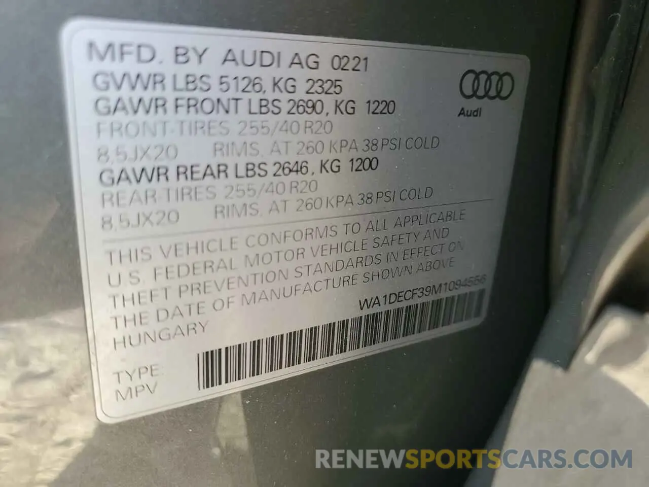 14 Фотография поврежденного автомобиля WA1DECF39M1094556 AUDI Q3 2021