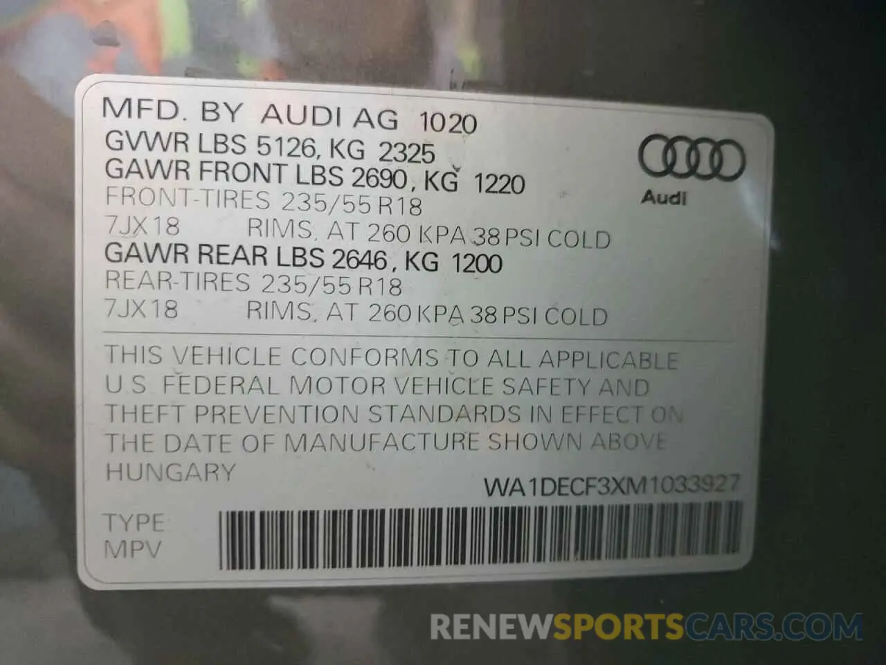 10 Photograph of a damaged car WA1DECF3XM1033927 AUDI Q3 2021