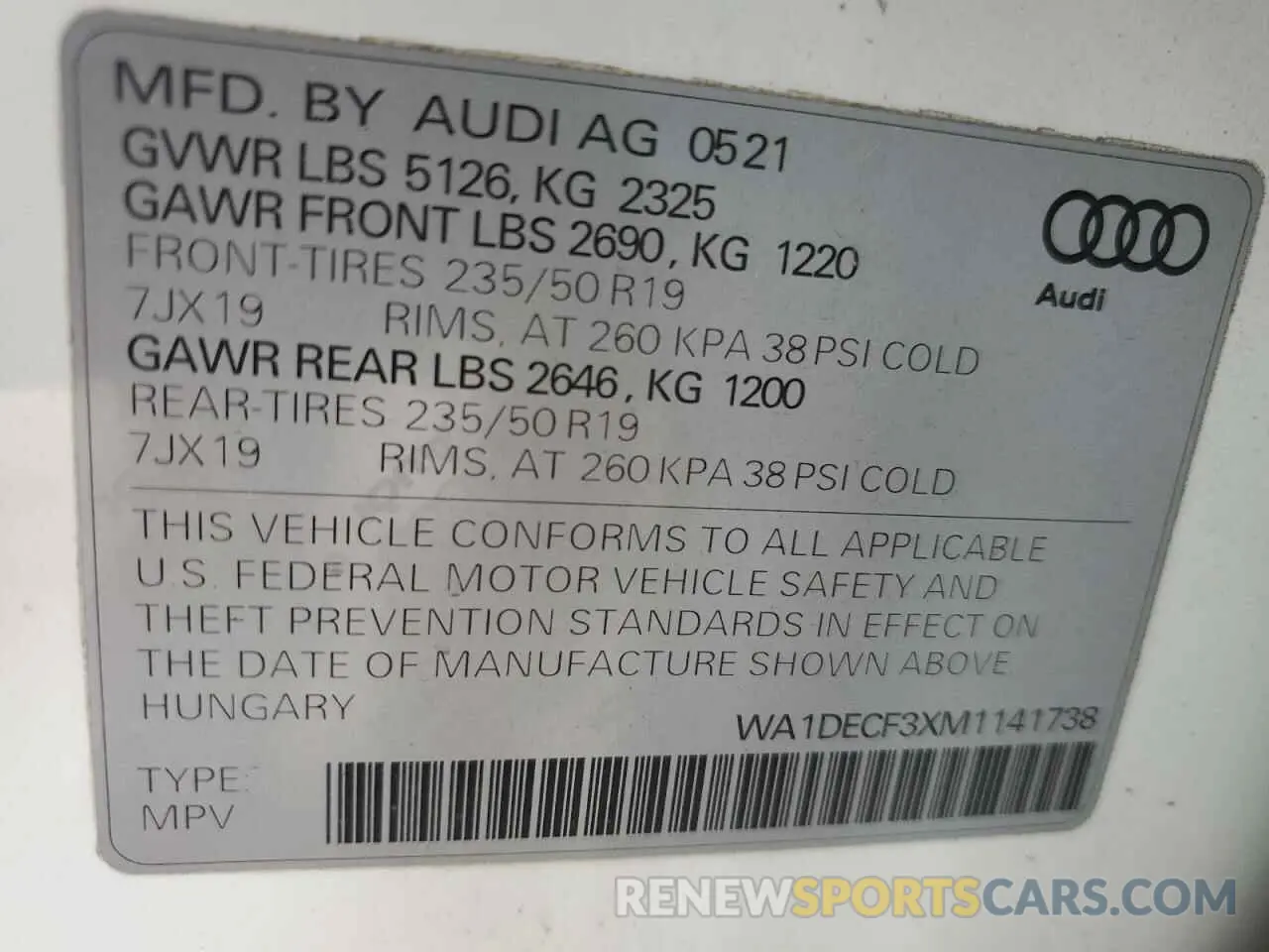 13 Фотография поврежденного автомобиля WA1DECF3XM1141738 AUDI Q3 2021