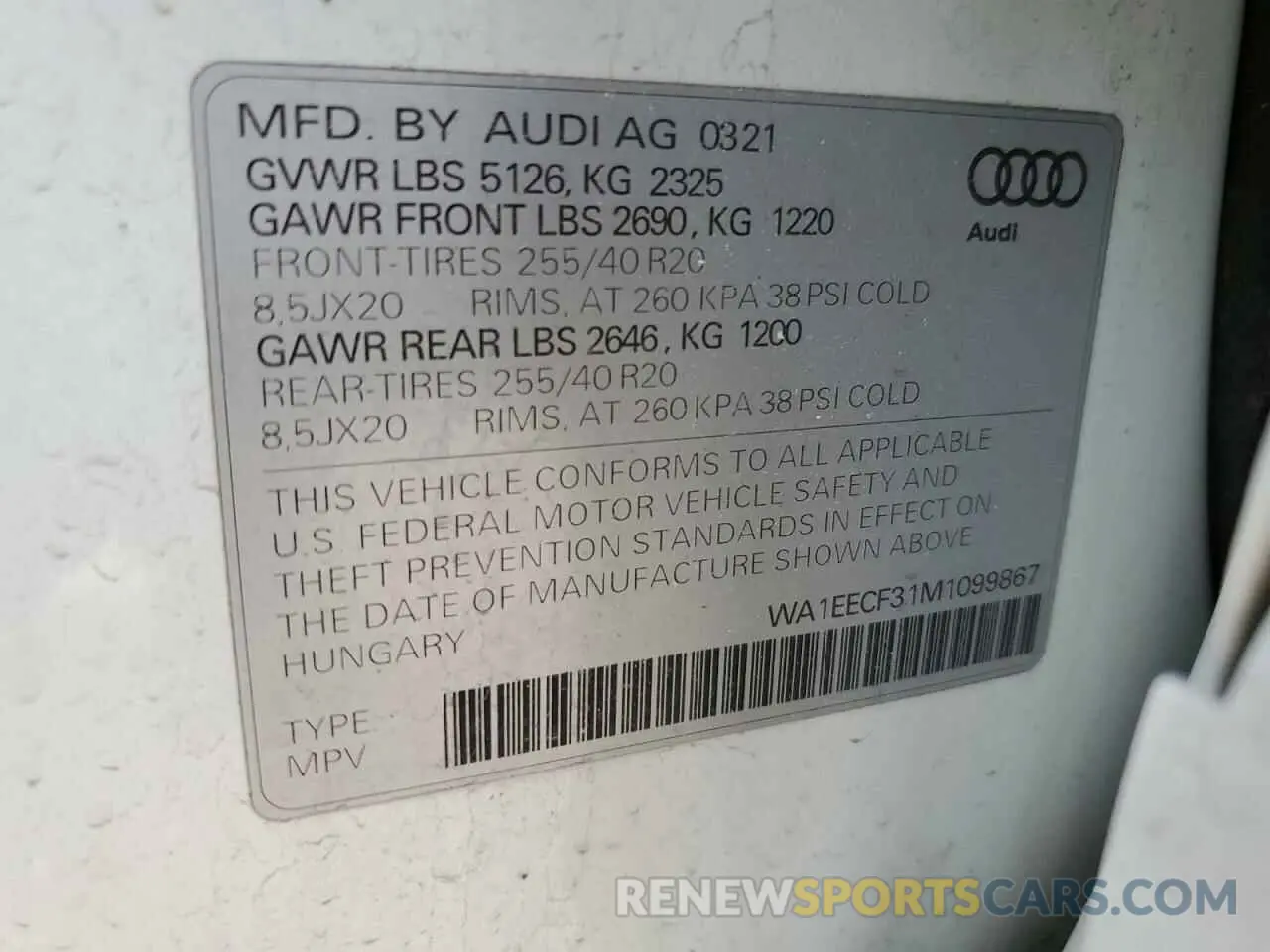 16 Photograph of a damaged car WA1EECF31M1099867 AUDI Q3 2021