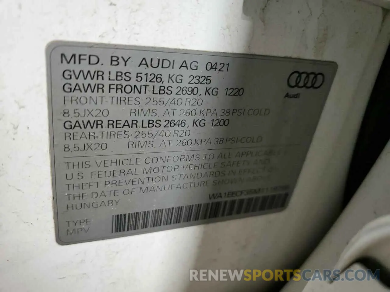 13 Photograph of a damaged car WA1EECF35M1119795 AUDI Q3 2021
