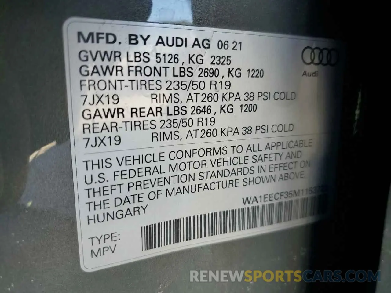 12 Фотография поврежденного автомобиля WA1EECF35M1153722 AUDI Q3 2021