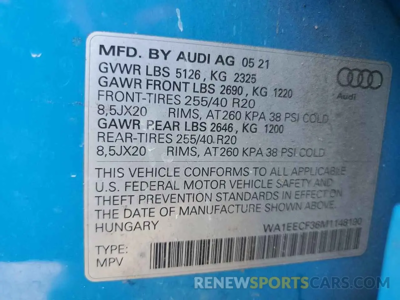14 Фотография поврежденного автомобиля WA1EECF36M1148190 AUDI Q3 2021