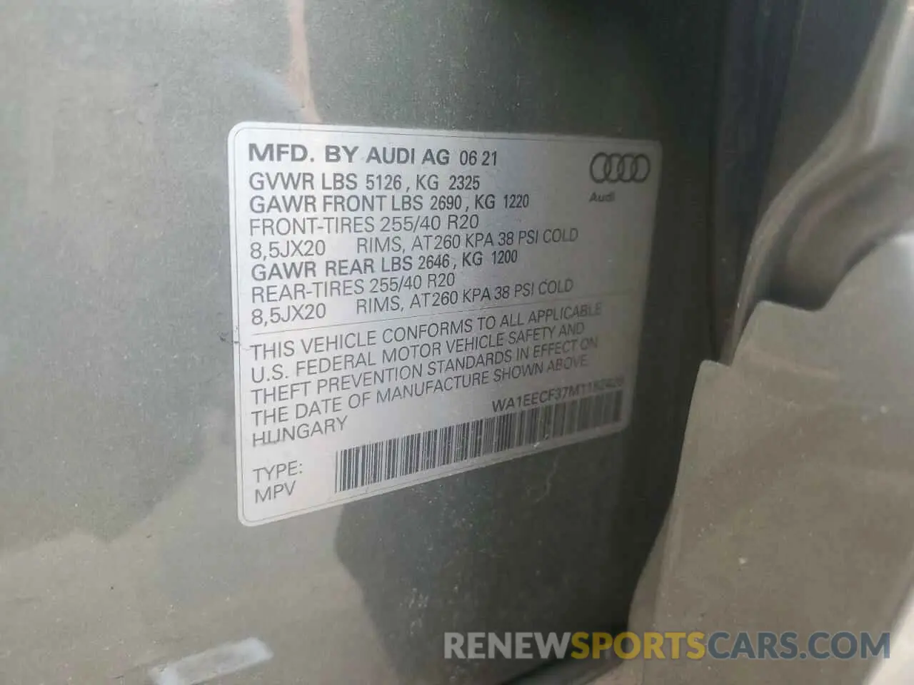 15 Photograph of a damaged car WA1EECF37M1152426 AUDI Q3 2021