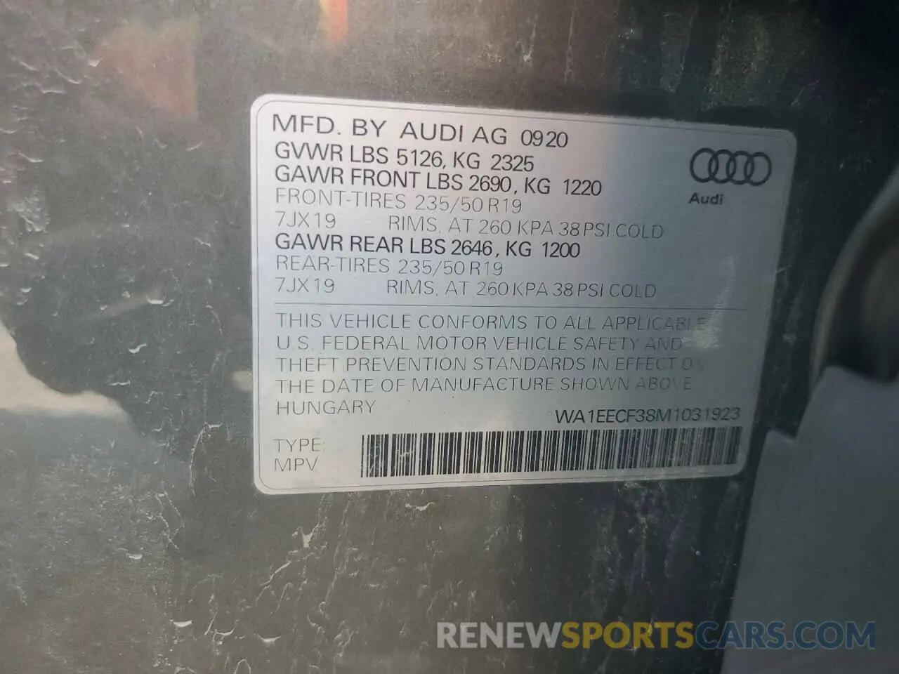 14 Фотография поврежденного автомобиля WA1EECF38M1031923 AUDI Q3 2021