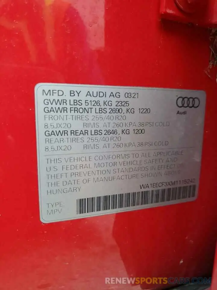 10 Фотография поврежденного автомобиля WA1EECF3XM1115242 AUDI Q3 2021