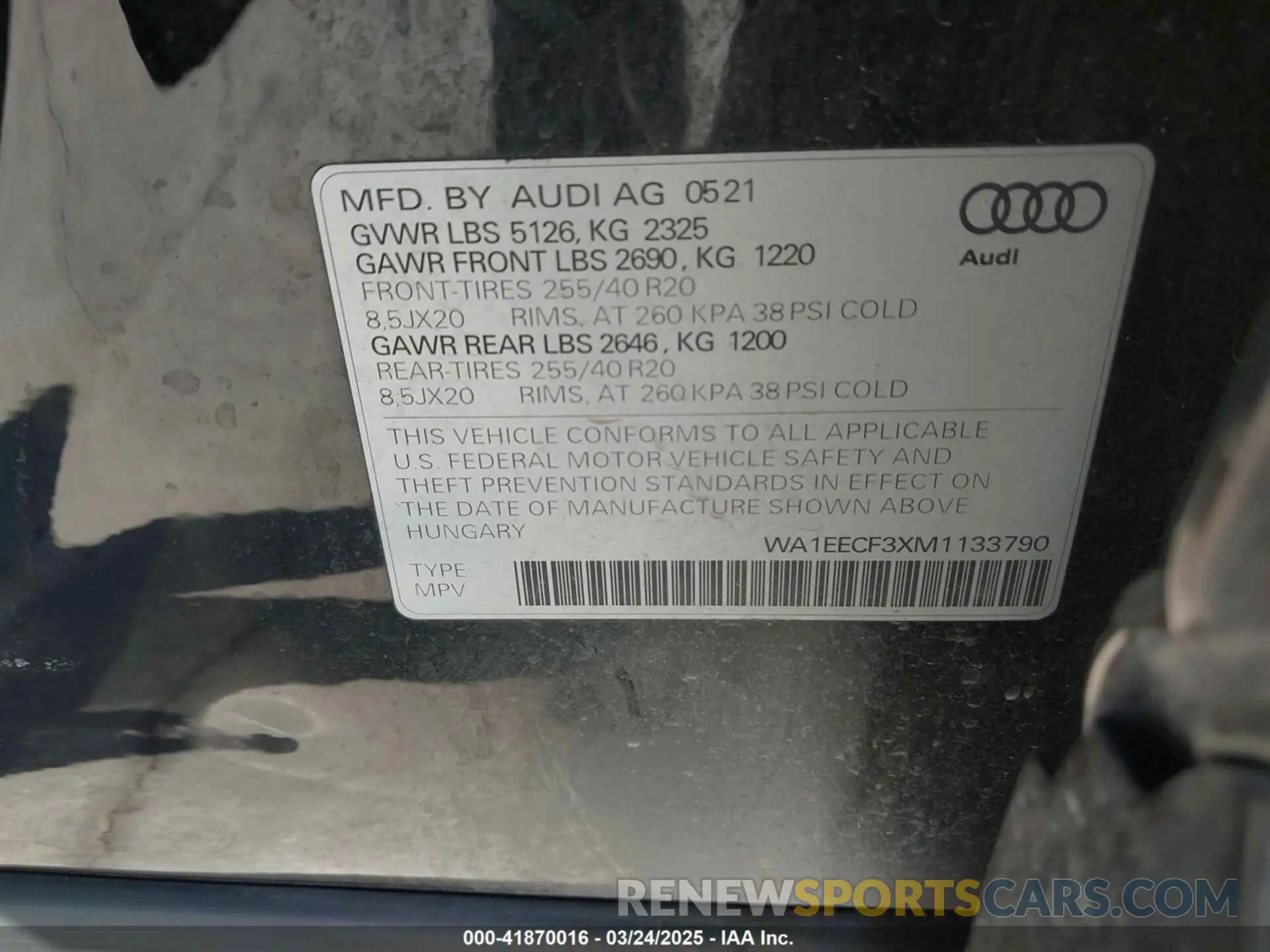 9 Photograph of a damaged car WA1EECF3XM1133790 AUDI Q3 2021