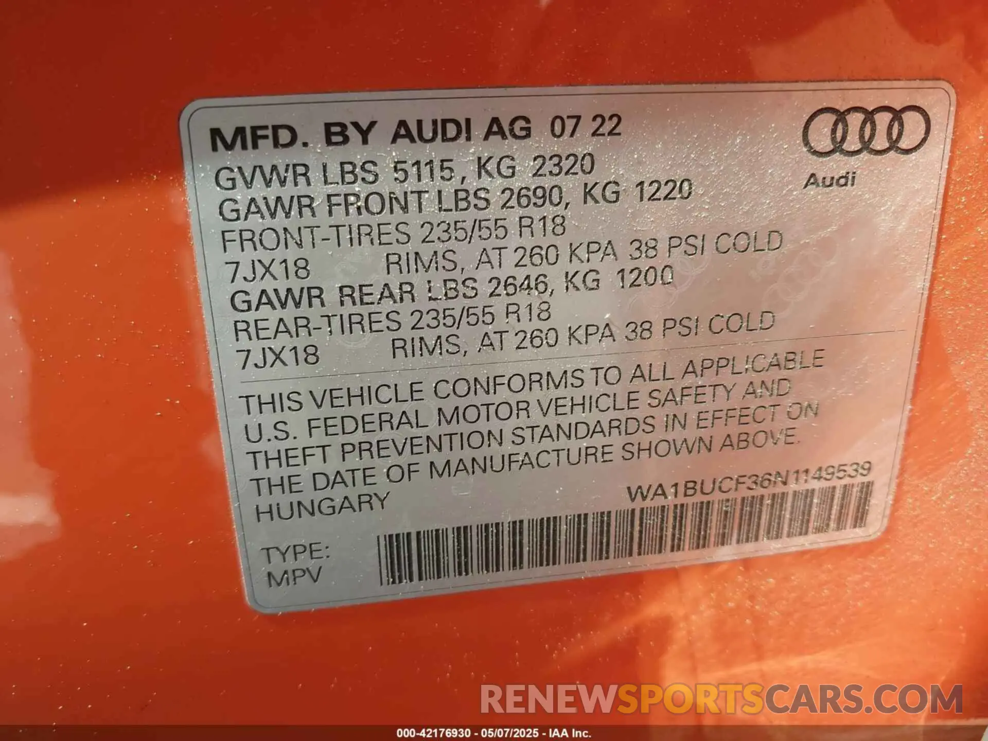 9 Фотография поврежденного автомобиля WA1BUCF36N1149539 AUDI Q3 2022