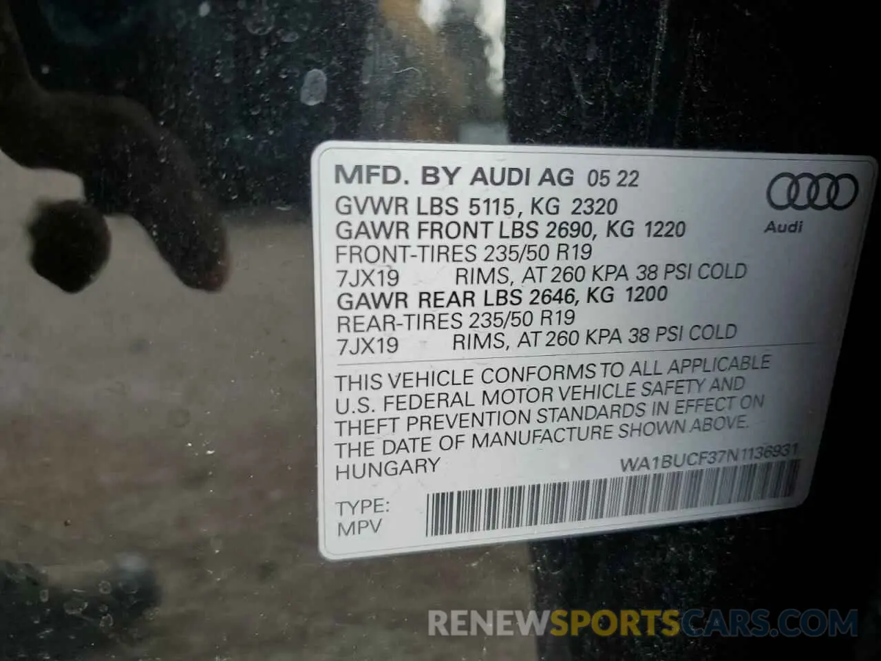 13 Photograph of a damaged car WA1BUCF37N1136931 AUDI Q3 2022