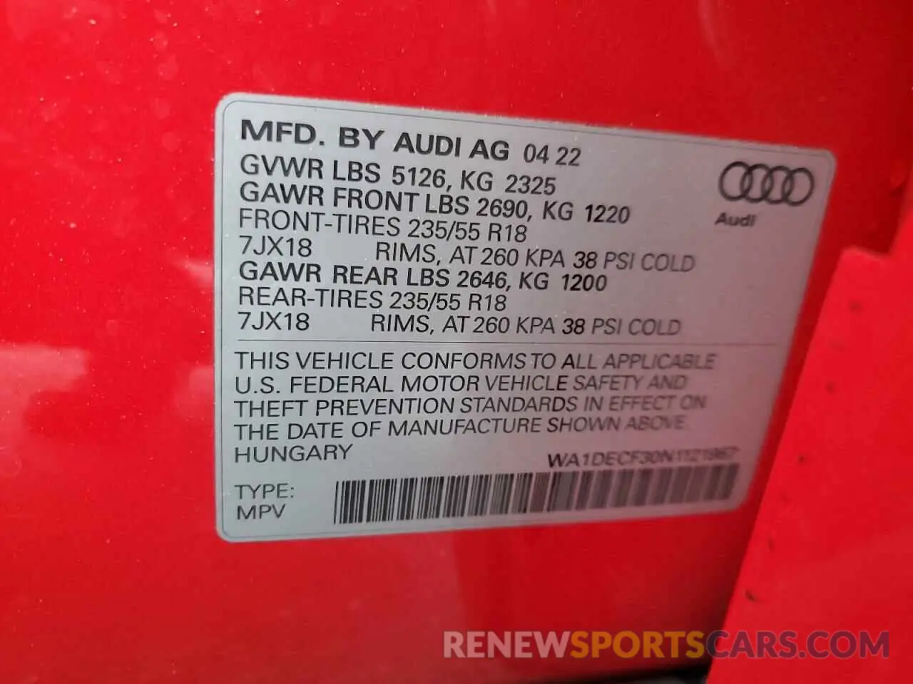 14 Photograph of a damaged car WA1DECF30N1121967 AUDI Q3 2022