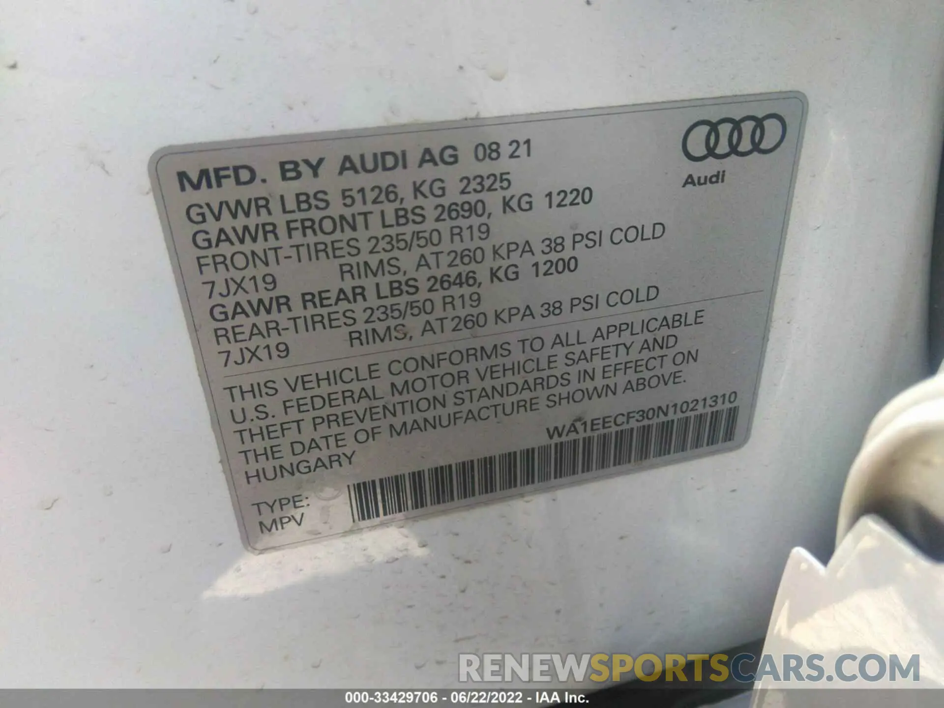 9 Фотография поврежденного автомобиля WA1EECF30N1021310 AUDI Q3 2022