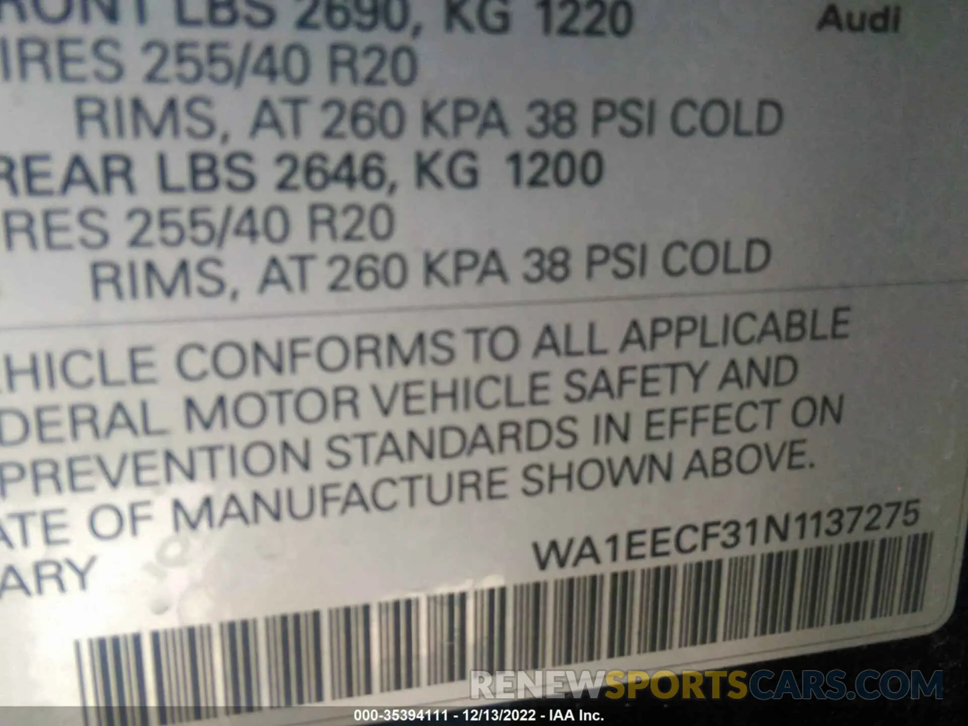 9 Фотография поврежденного автомобиля WA1EECF31N1137275 AUDI Q3 2022