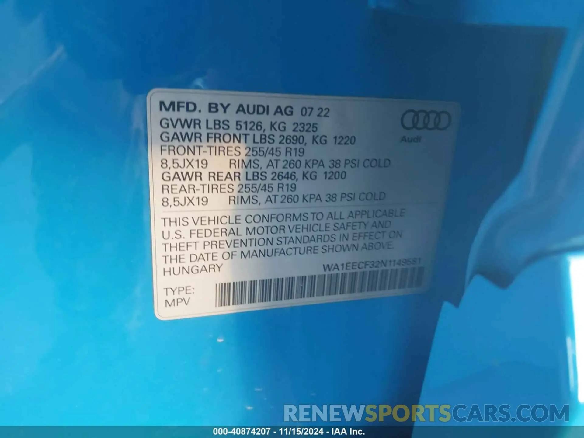 9 Photograph of a damaged car WA1EECF32N1149581 AUDI Q3 2022