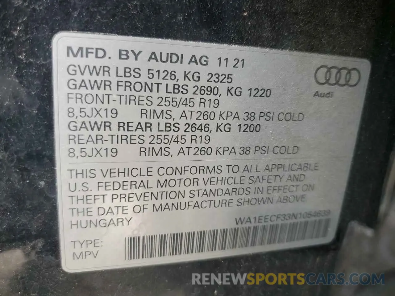 13 Фотография поврежденного автомобиля WA1EECF33N1054639 AUDI Q3 2022