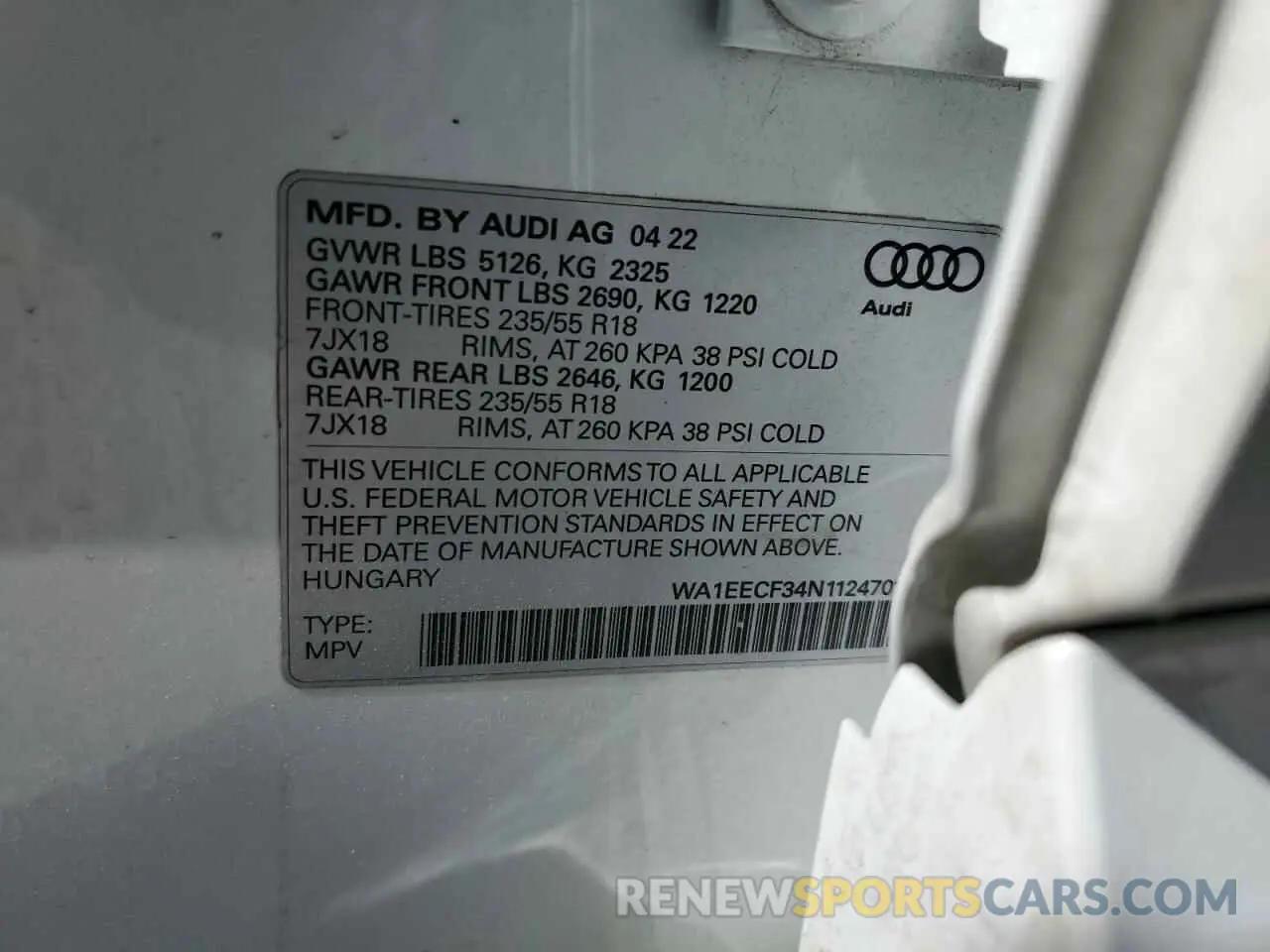14 Фотография поврежденного автомобиля WA1EECF34N1124701 AUDI Q3 2022