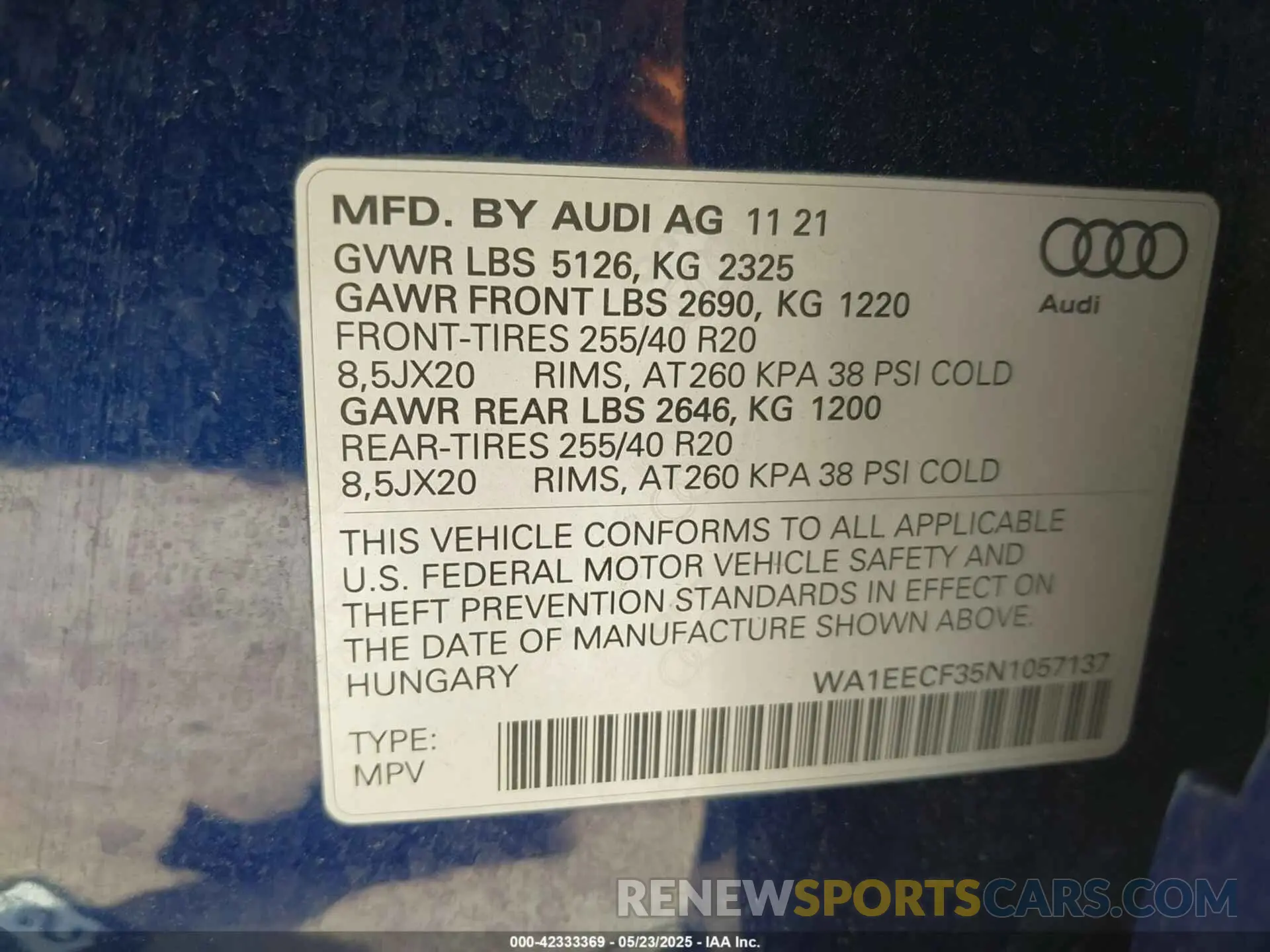 9 Фотография поврежденного автомобиля WA1EECF35N1057137 AUDI Q3 2022