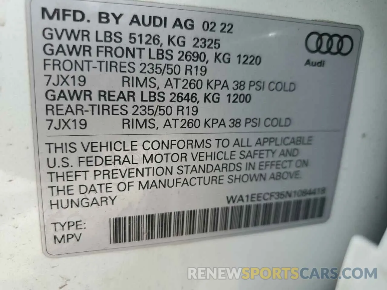 15 Photograph of a damaged car WA1EECF35N1084418 AUDI Q3 2022