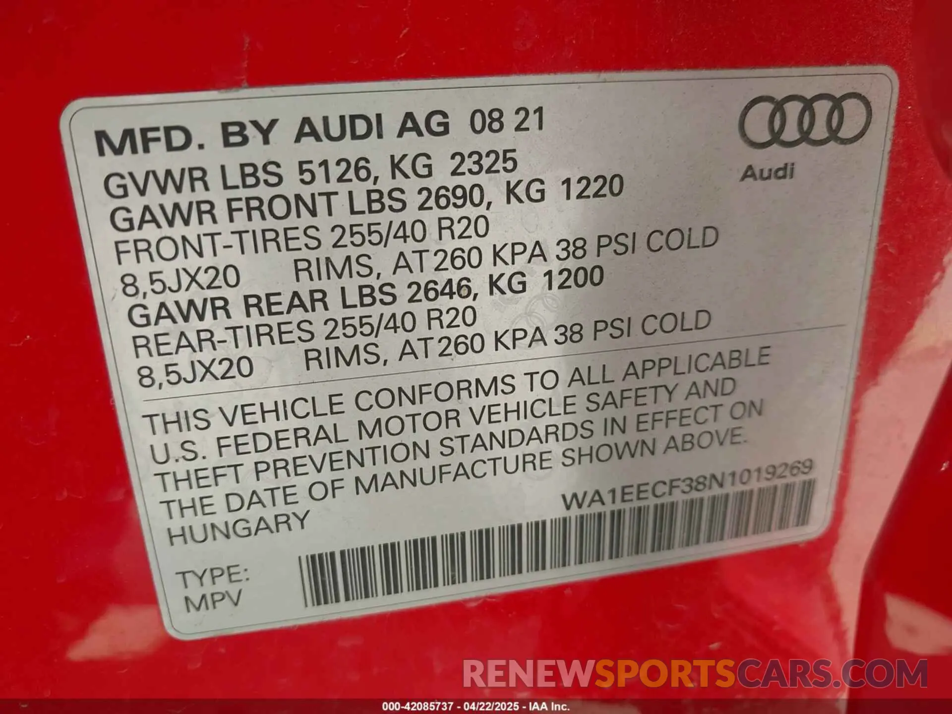 9 Фотография поврежденного автомобиля WA1EECF38N1019269 AUDI Q3 2022