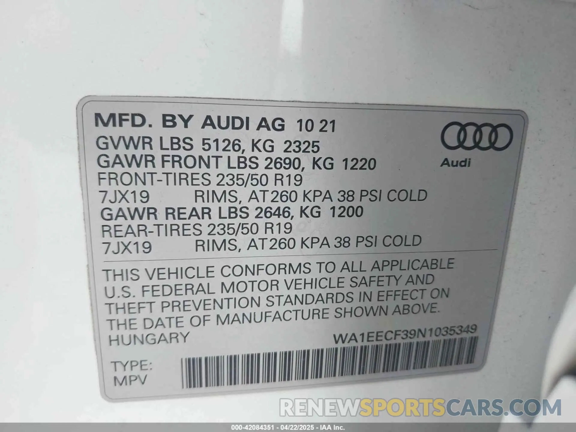 9 Фотография поврежденного автомобиля WA1EECF39N1035349 AUDI Q3 2022
