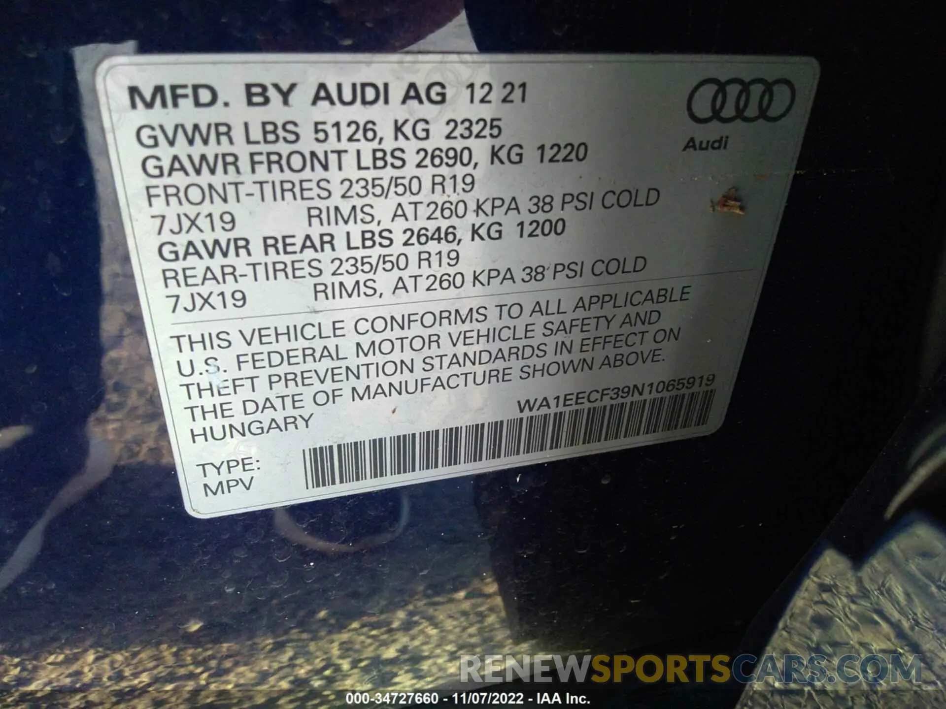 9 Фотография поврежденного автомобиля WA1EECF39N1065919 AUDI Q3 2022