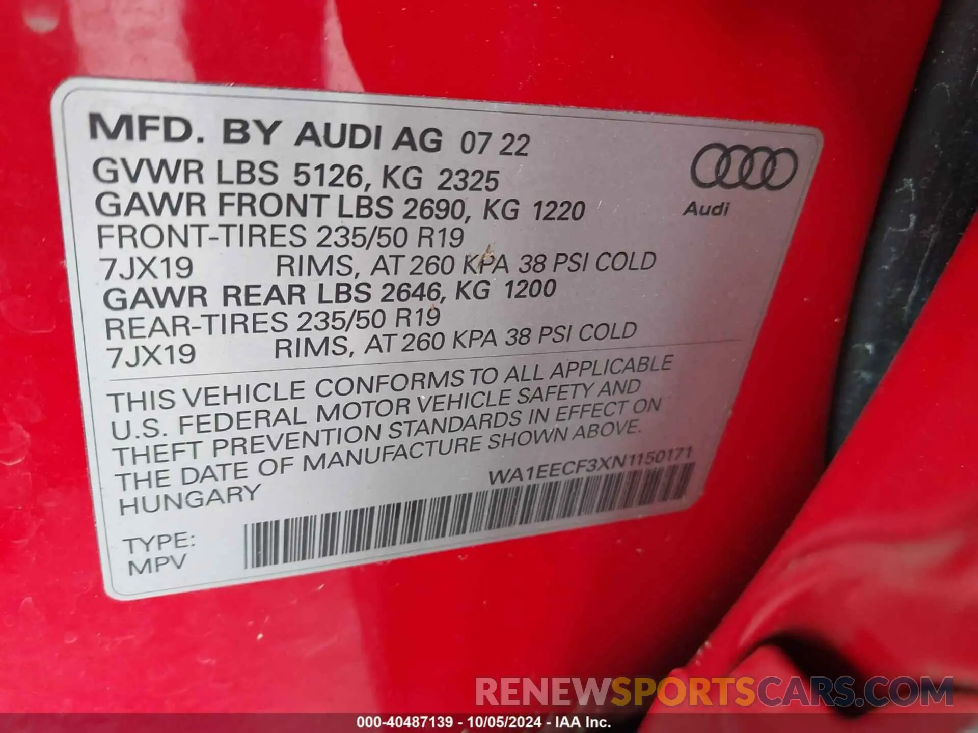 9 Photograph of a damaged car WA1EECF3XN1150171 AUDI Q3 2022