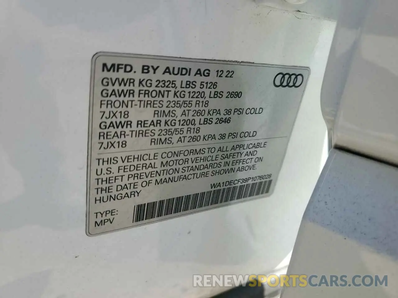 12 Фотография поврежденного автомобиля WA1DECF39P1076028 AUDI Q3 2023