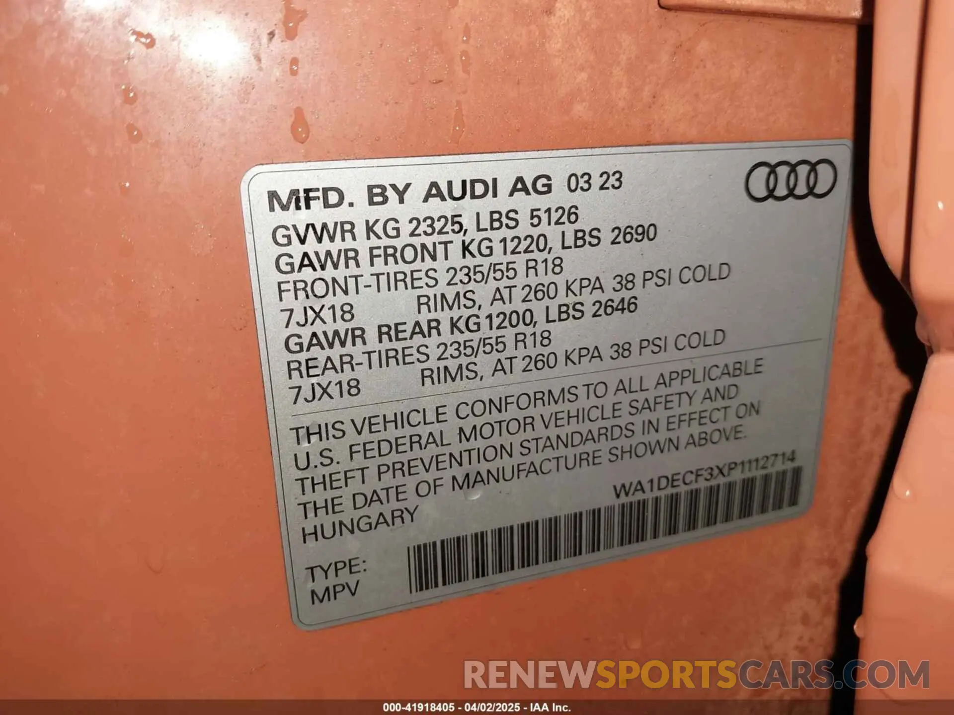 9 Фотография поврежденного автомобиля WA1DECF3XP1112714 AUDI Q3 2023