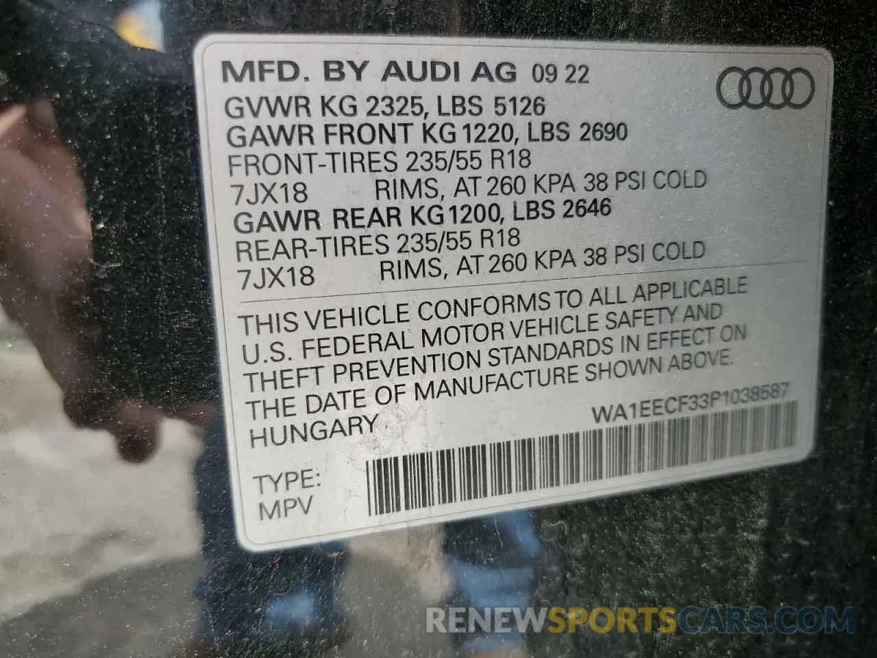 13 Фотография поврежденного автомобиля WA1EECF33P1038587 AUDI Q3 2023