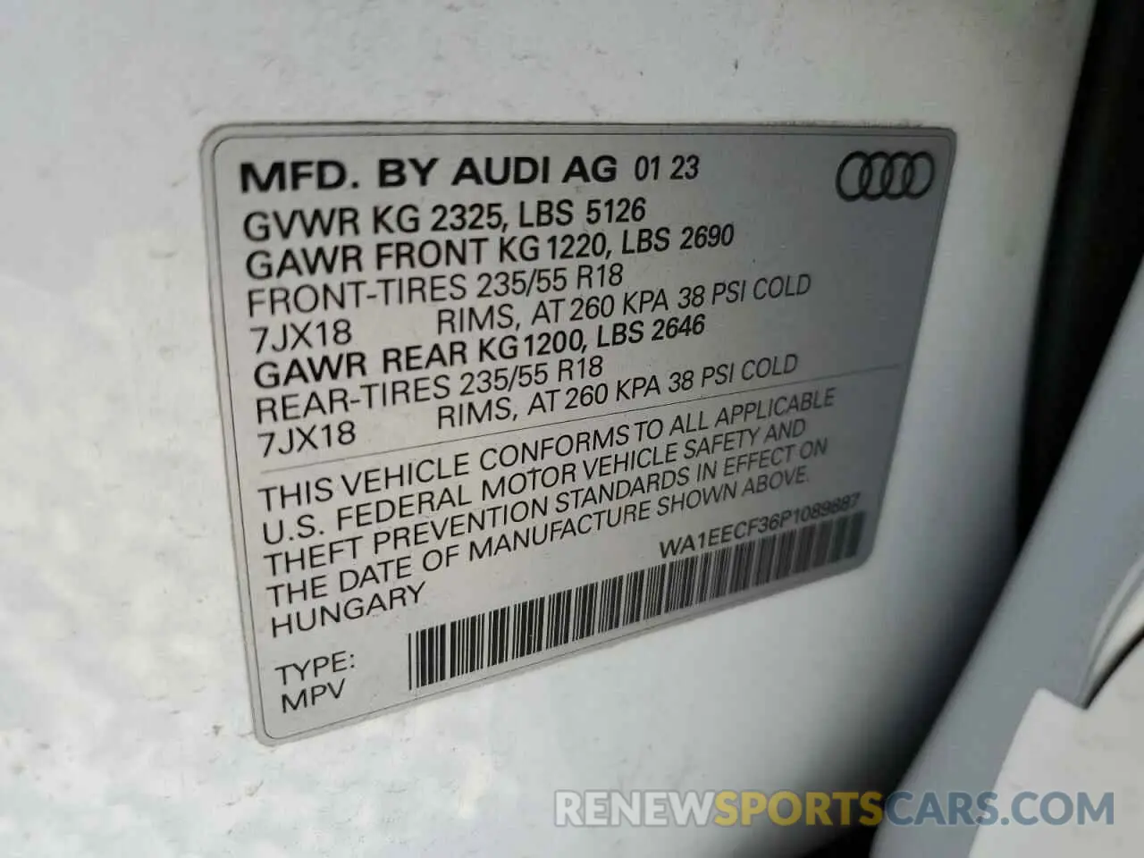 16 Фотография поврежденного автомобиля WA1EECF36P1089887 AUDI Q3 2023