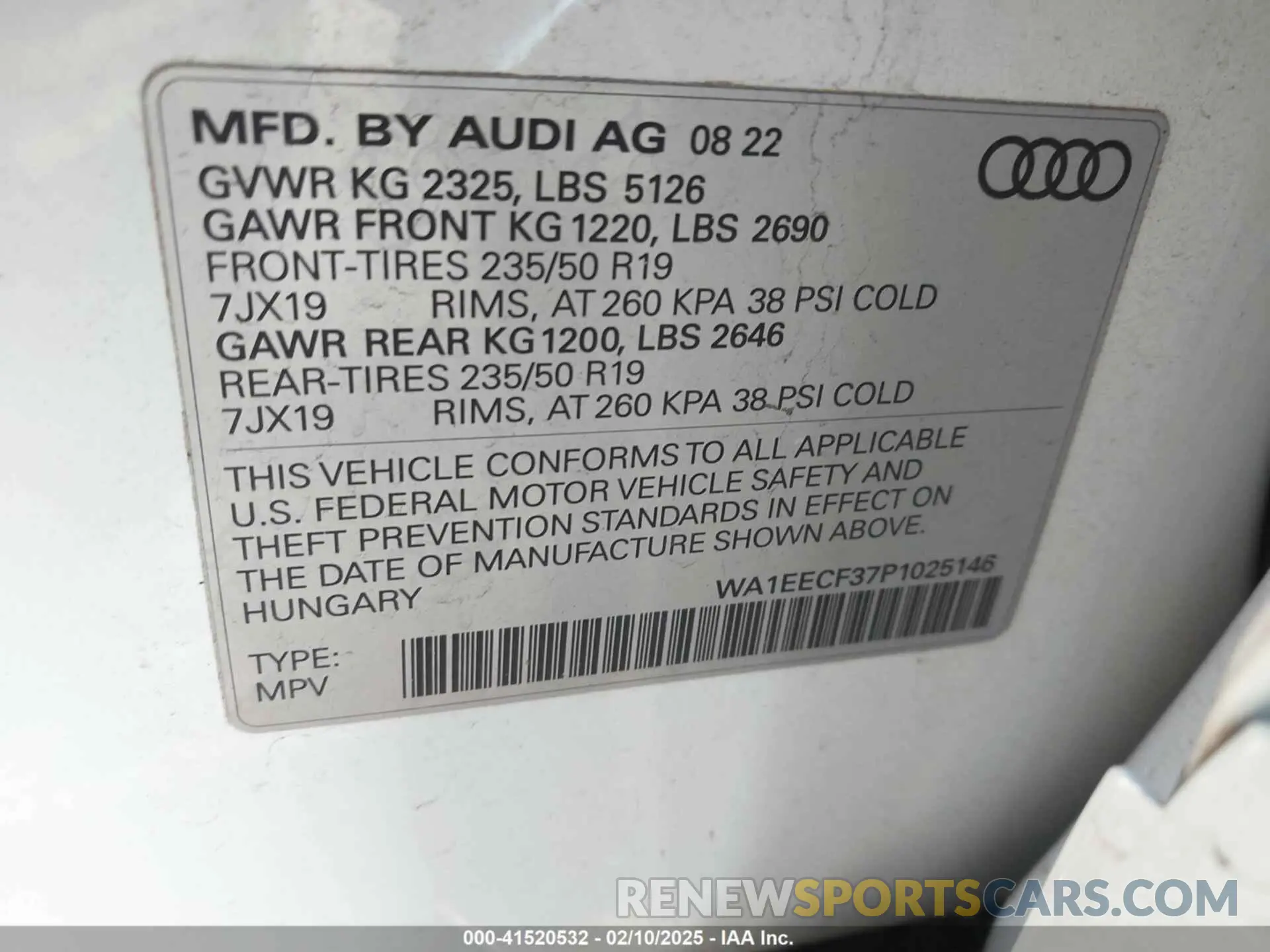 9 Фотография поврежденного автомобиля WA1EECF37P1025146 AUDI Q3 2023