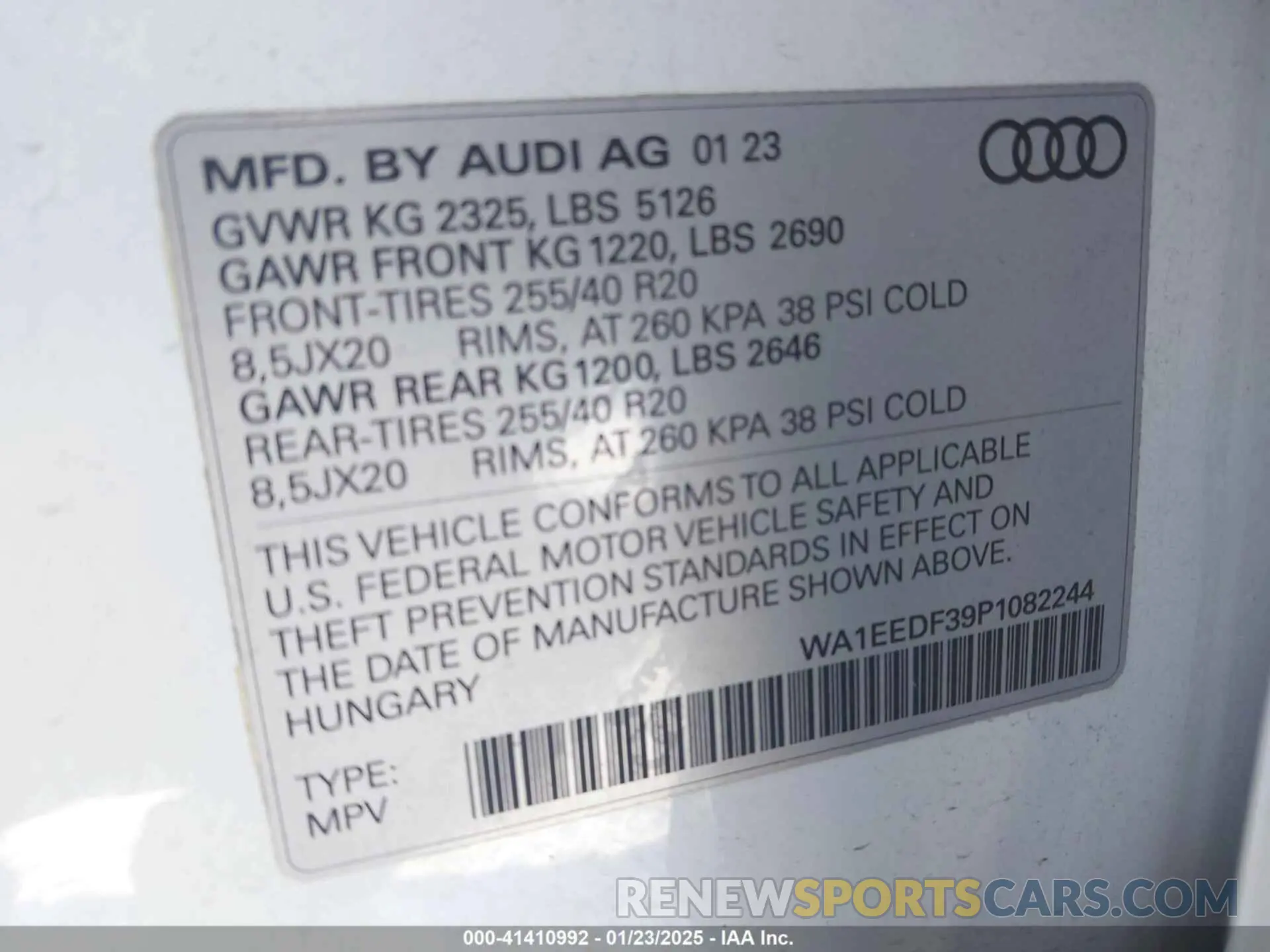 9 Фотография поврежденного автомобиля WA1EEDF39P1082244 AUDI Q3 2023