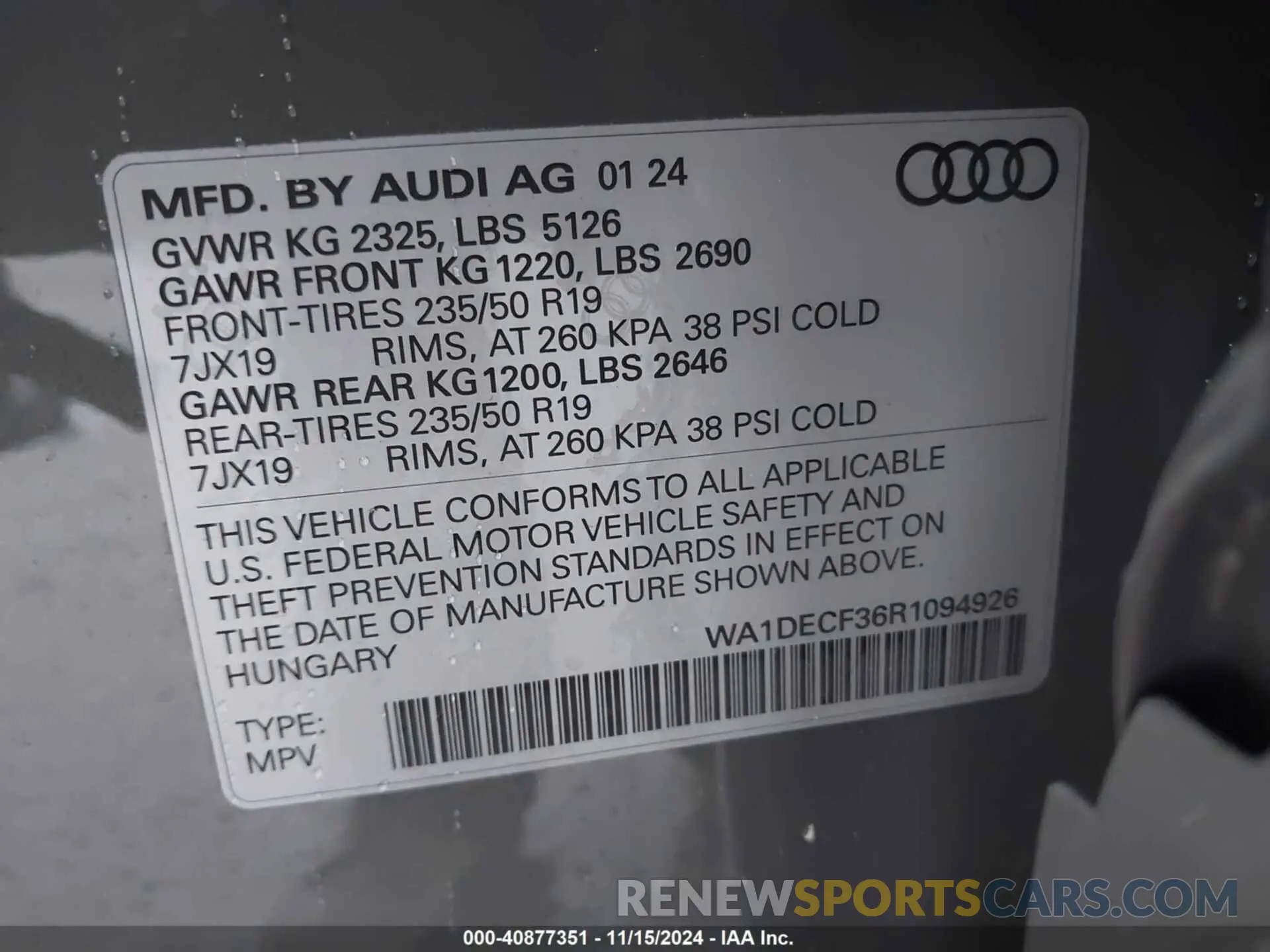 9 Photograph of a damaged car WA1DECF36R1094926 AUDI Q3 2024