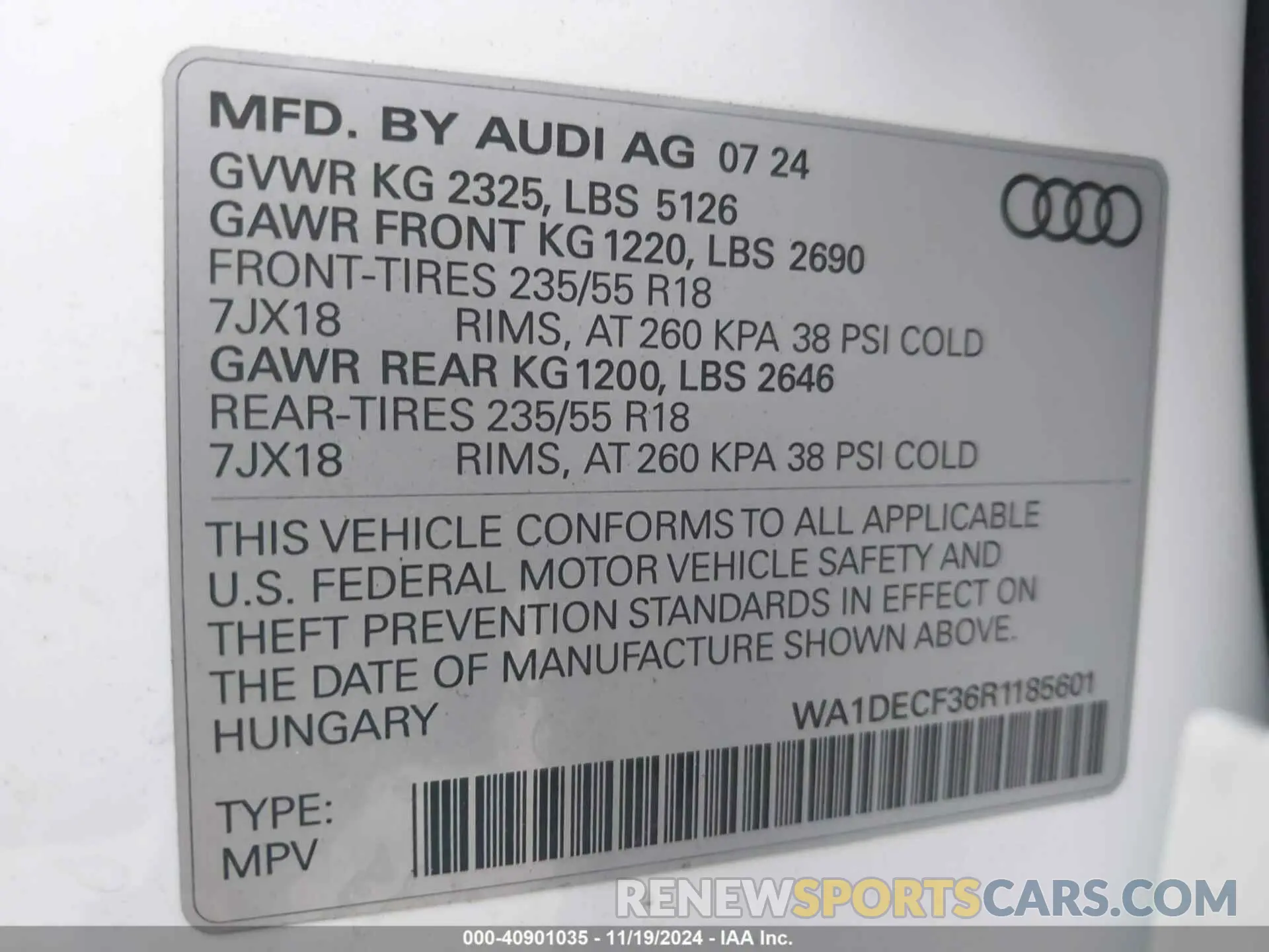 9 Photograph of a damaged car WA1DECF36R1185601 AUDI Q3 2024