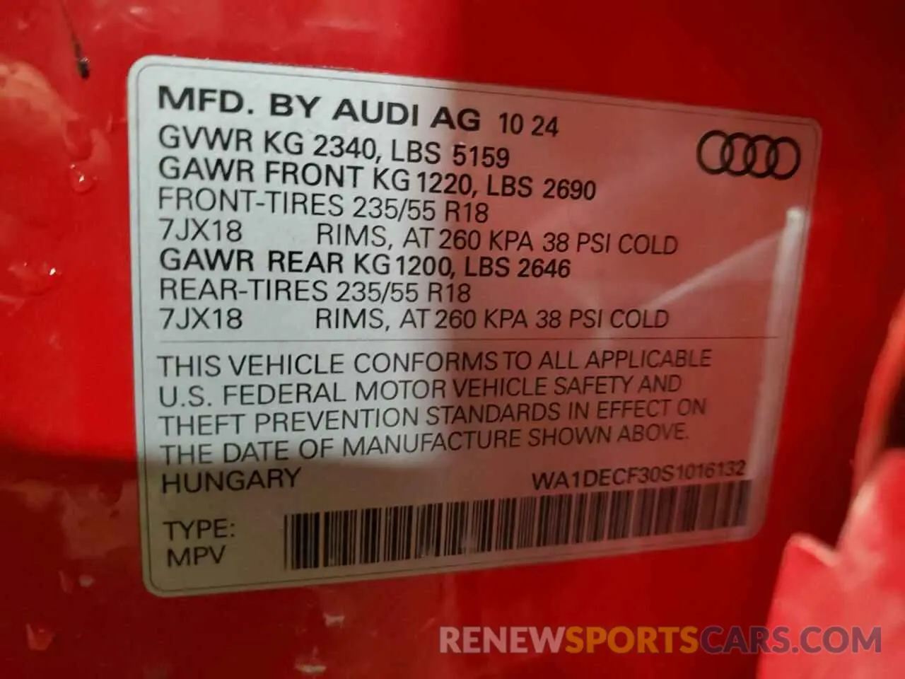 13 Photograph of a damaged car WA1DECF30S1016132 AUDI Q3 2025