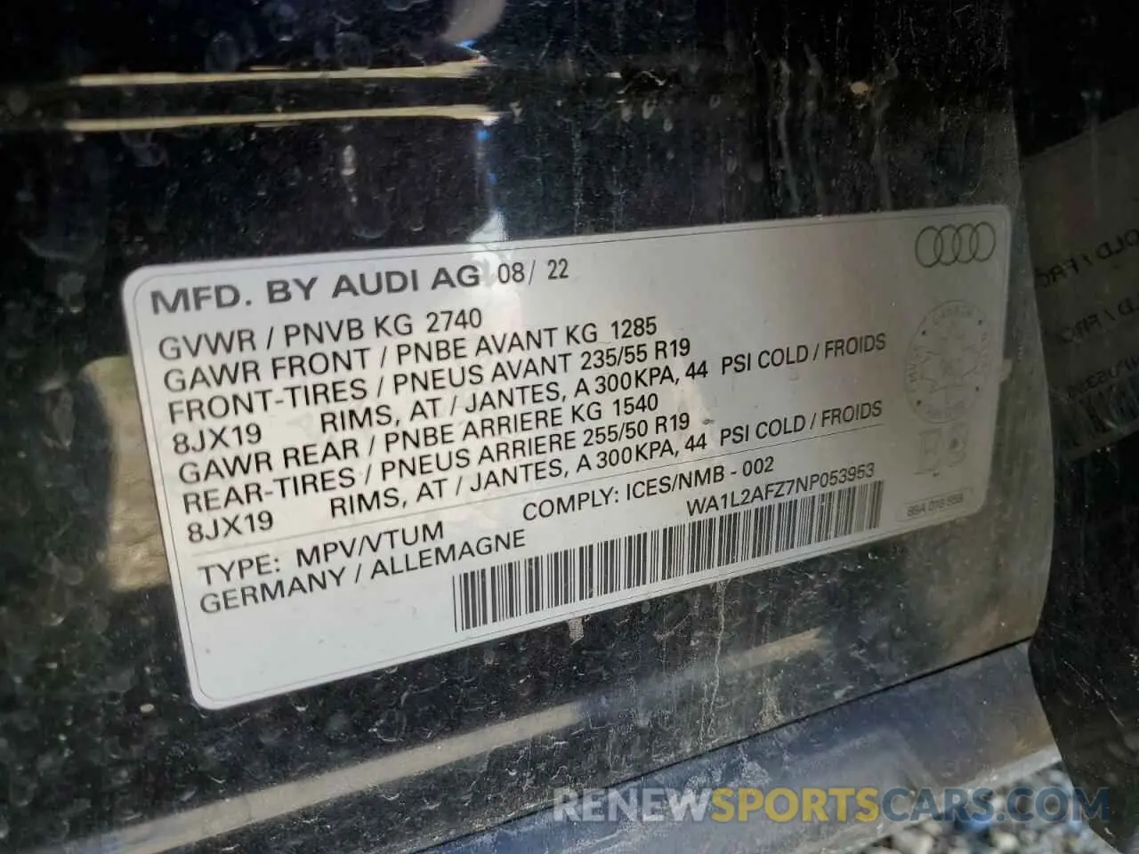 13 Фотография поврежденного автомобиля WA1L2AFZ7NP053953 AUDI Q4 E-TRON 2022